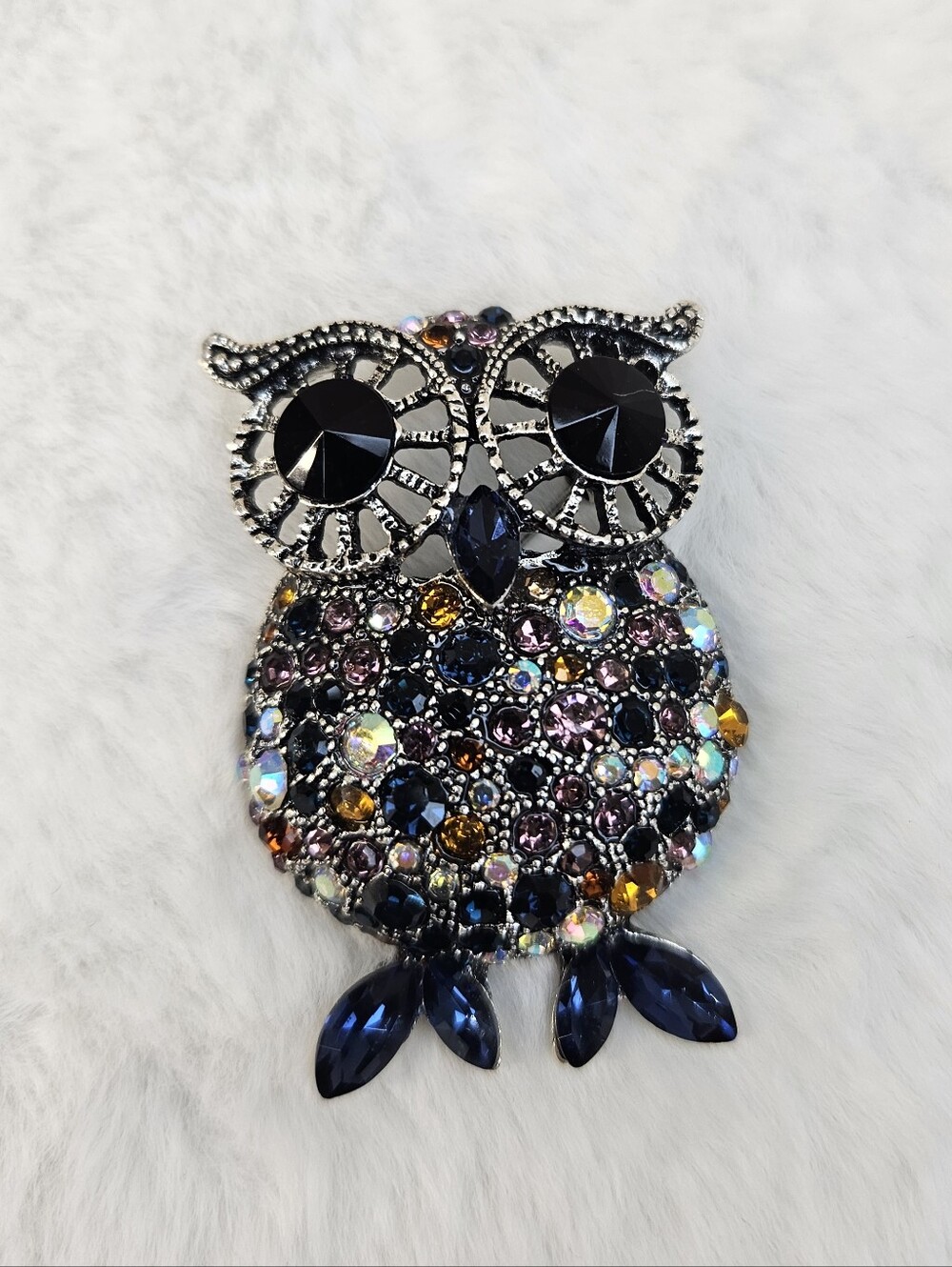 Rhinestone Owl Brooch